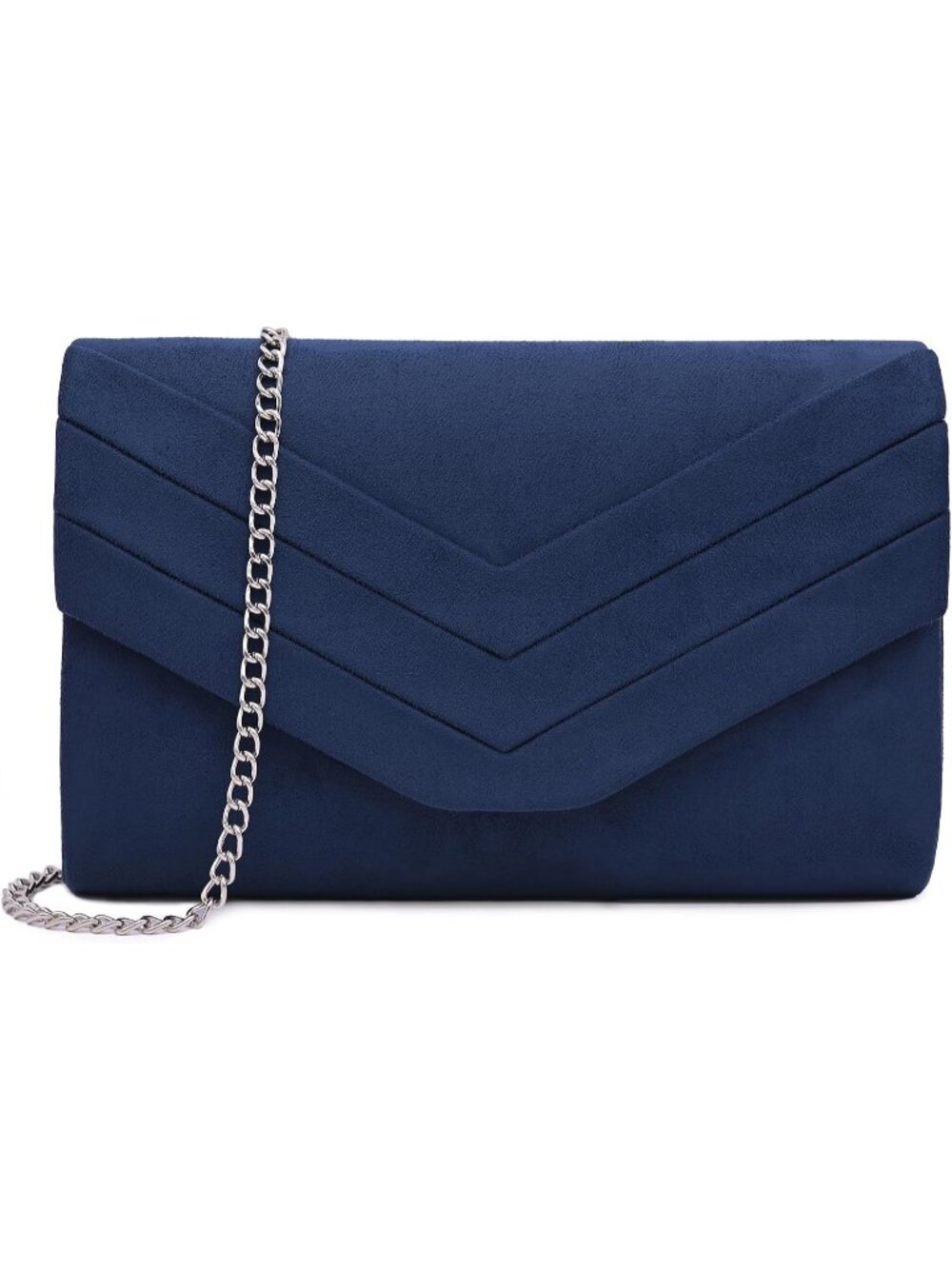 Women's Navy Blue Suede Pleated Clutch Purse For Evening Cross Body Bag Chain